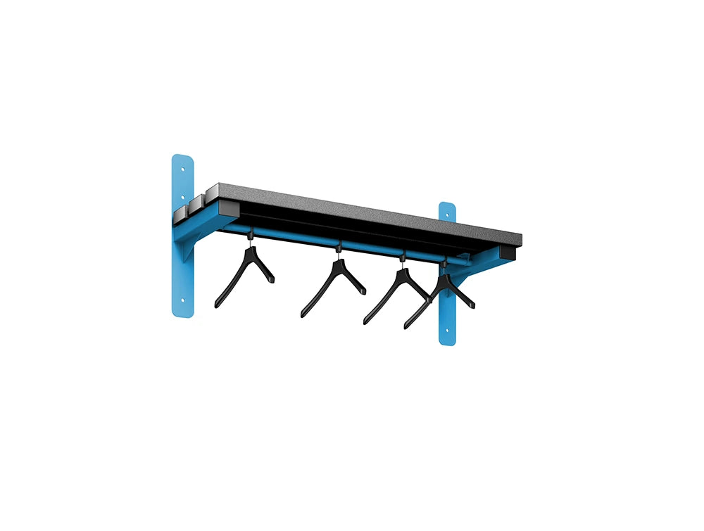 Cloakroom Wall Mounted Shelf and Rail - Cornflower Blue & Beech