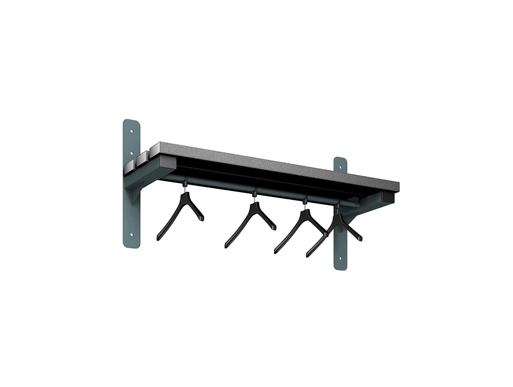 Cloakroom Wall Mounted Shelf and Rail - Slate Grey & Black