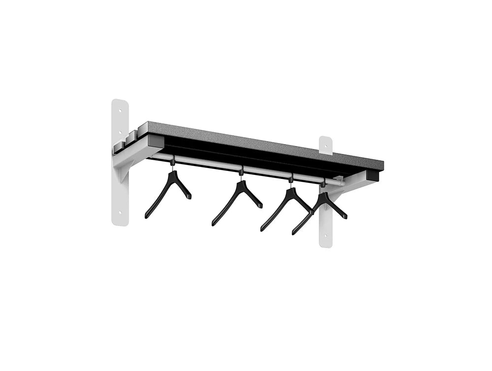 Cloakroom Wall Mounted Shelf and Rail - Arctic White & Black