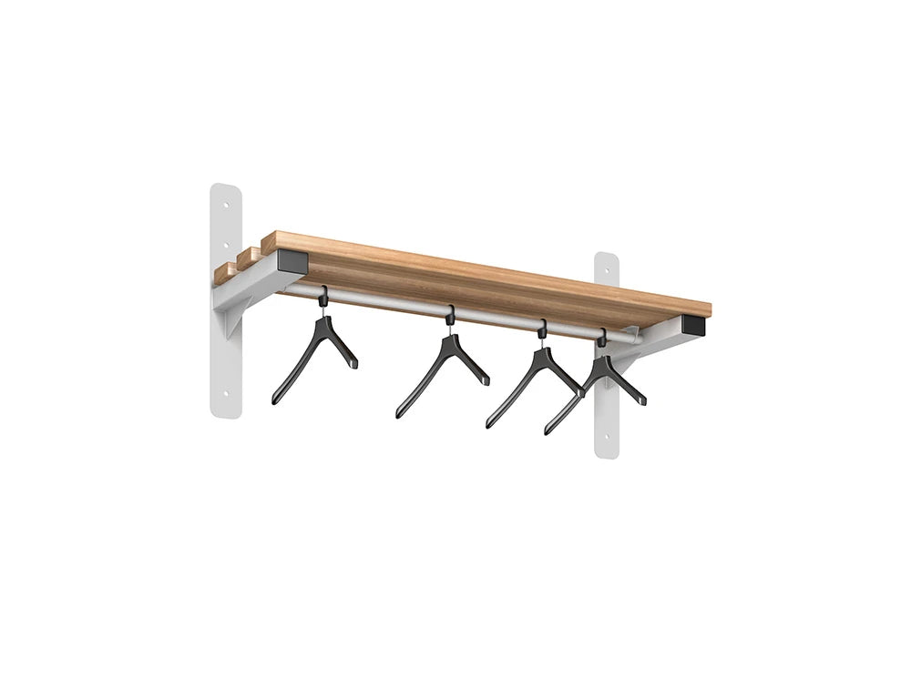 Cloakroom Wall Mounted Shelf and Rail - Arctic White Beech