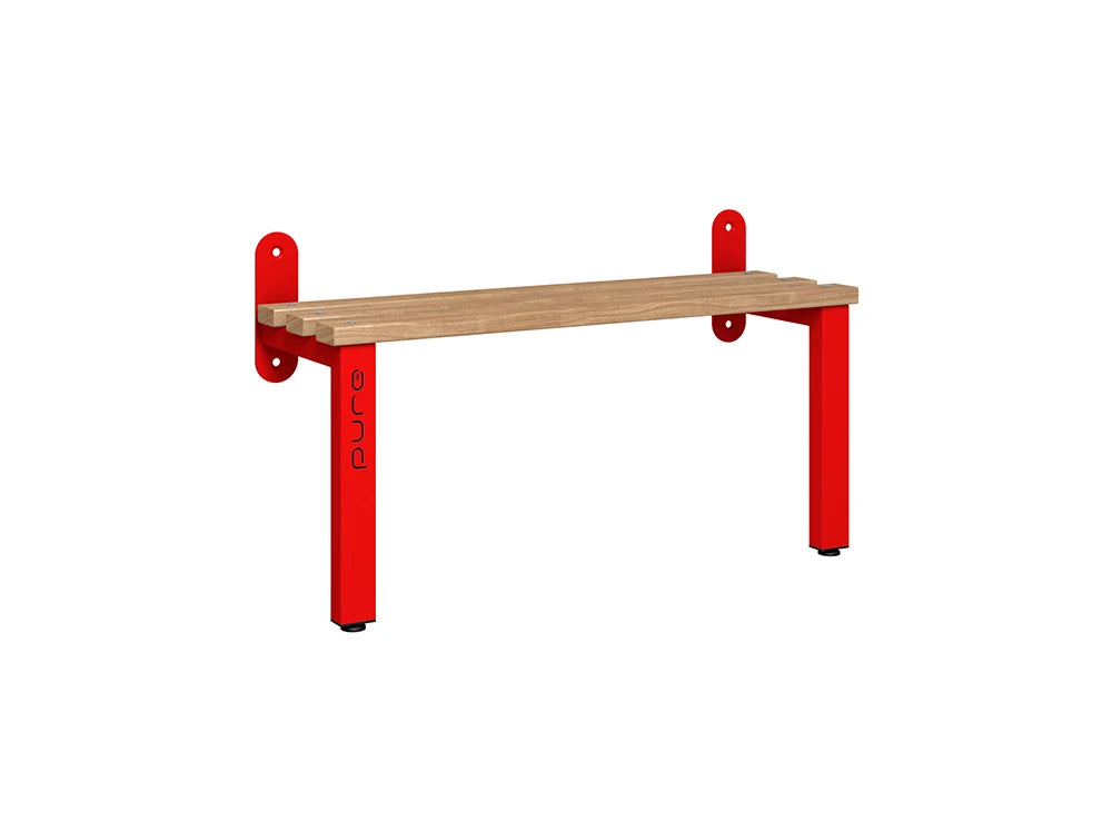 Cloakroom Wall Mounted Single-Sided Bench - Flame Red & Beech