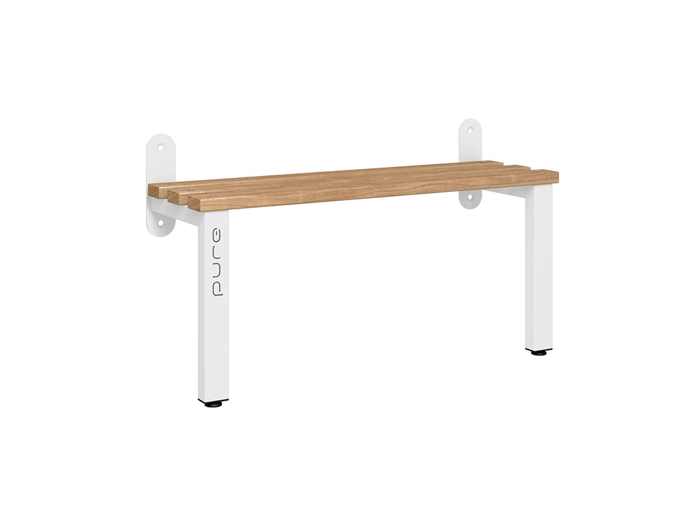 Cloakroom Wall Mounted Single-Sided Bench - Arctic White & Beech