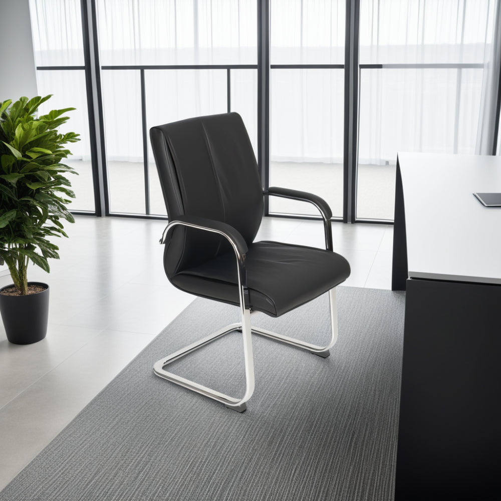 Comfortado High Back Executive Boardroom Chair Black and Chrome in Executive Office Setting