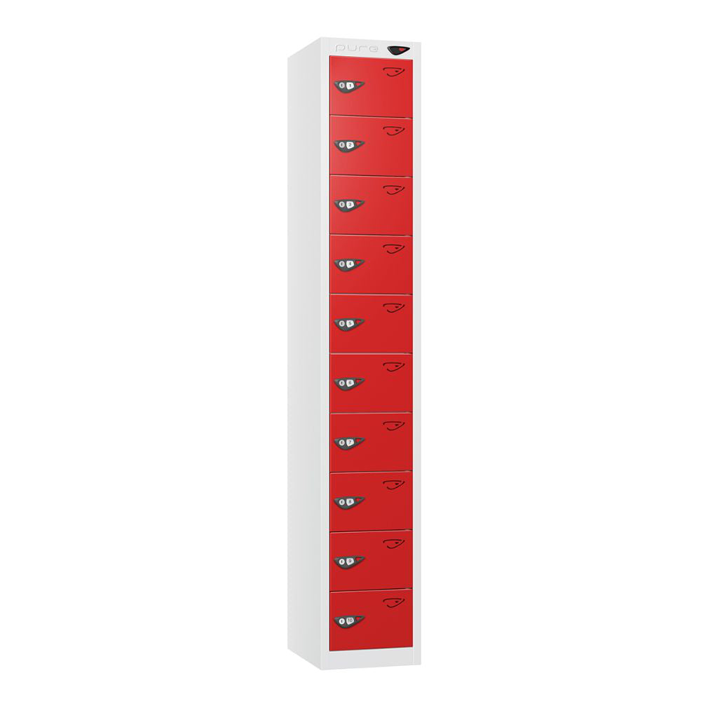 Compact 10-Door Steel Locker Arctic White Flame Red