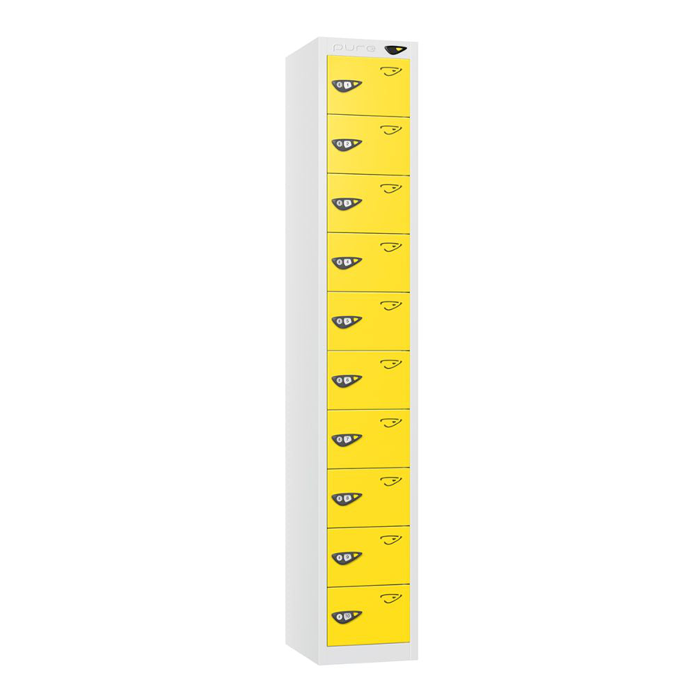 Compact 10-Door Steel Locker Arctic White Lemon Yellow