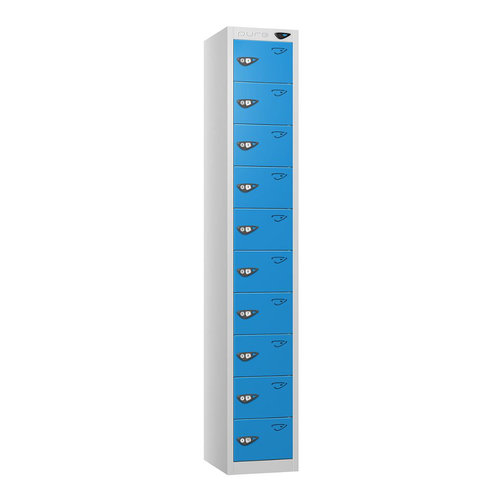 Compact 10-Door Steel Locker Pearl Silver Cobalt Blue