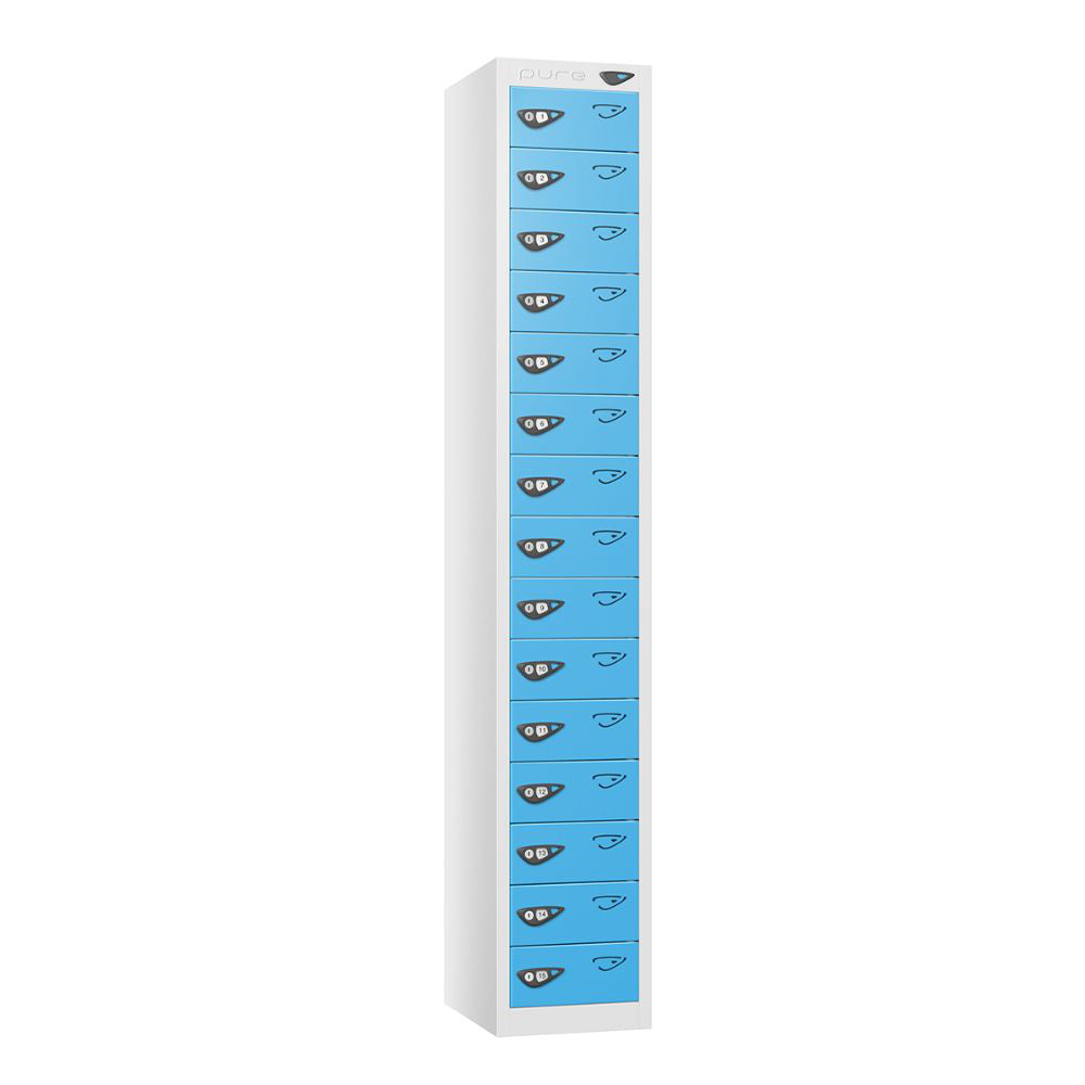 Compact 15-Door Steel Locker Arctic White Cornflower Blue