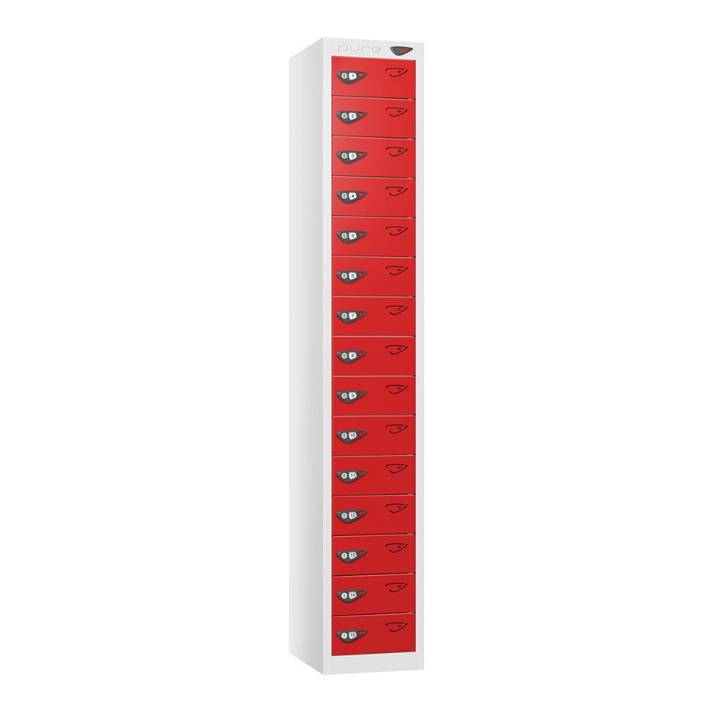 Compact 15-Door Steel Locker Arctic White Flame Red