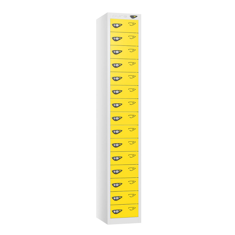 Compact 15-Door Steel Locker Arctic White Lemon Yellow
