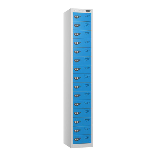 Compact 15-Door Steel Locker Pearl Silver Cobalt Blue