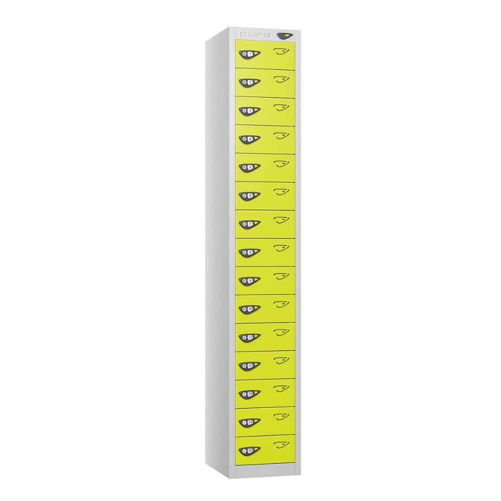 Compact 15-Door Steel Locker Pearl Silver Lime Light