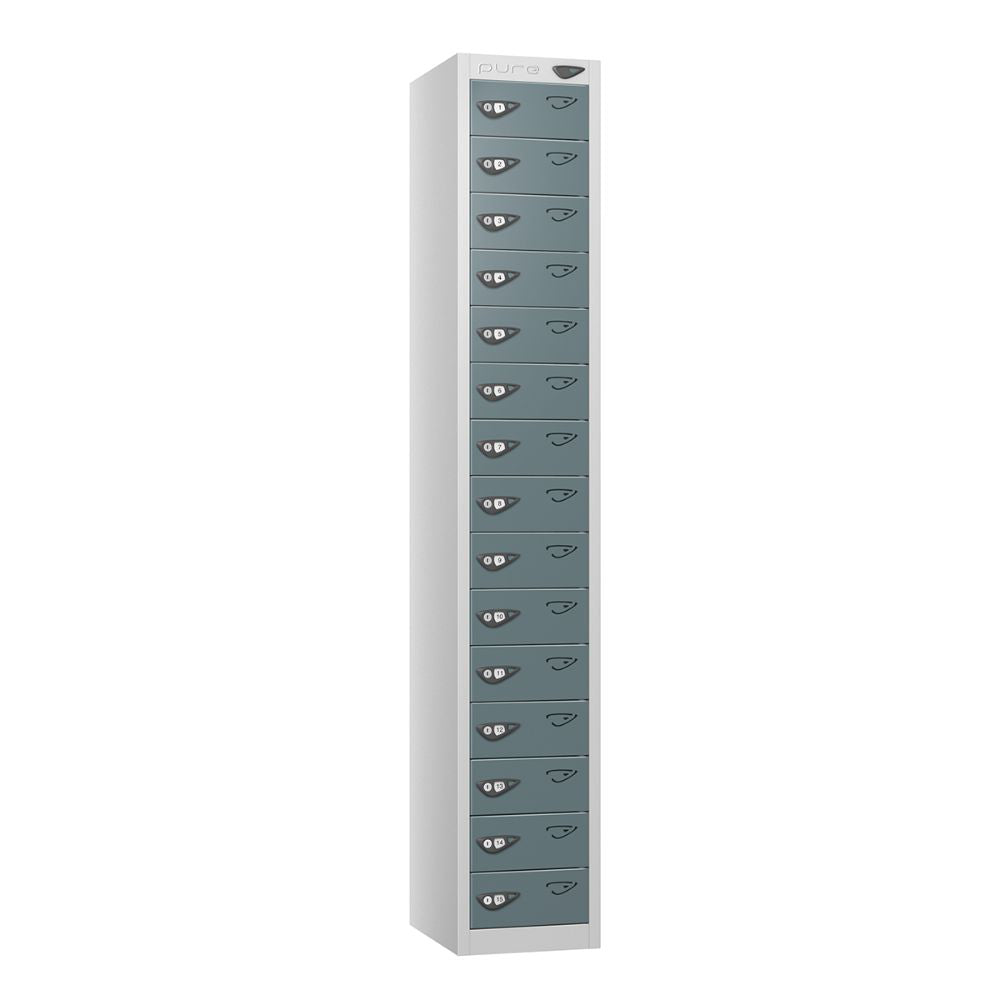 Compact 15-Door Steel Locker Pearl Silver Slate Grey
