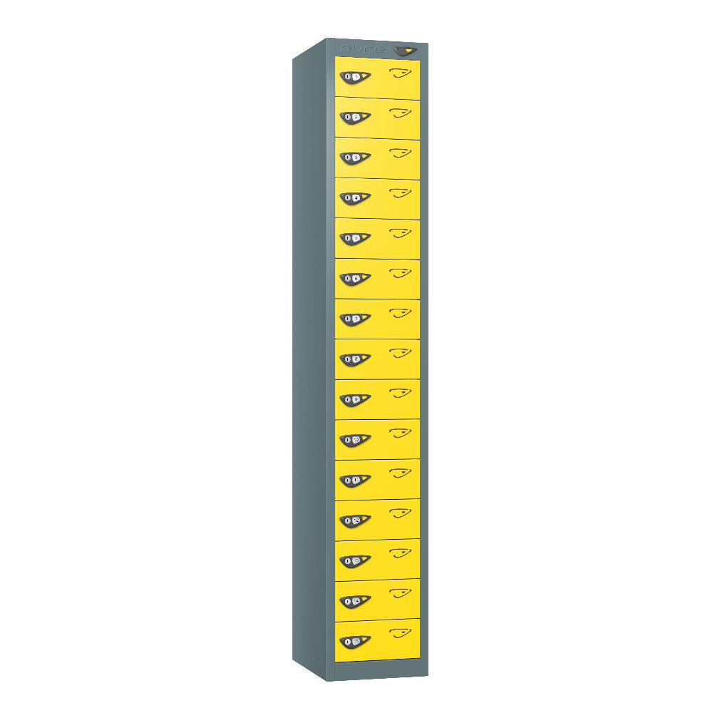Compact 15-Door Steel Locker Slate Grey Lemon Yellow