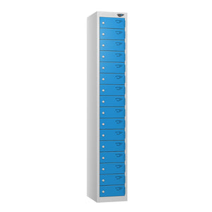Compact 16-Door Steel Locker Pearl Silver Cobalt Blue