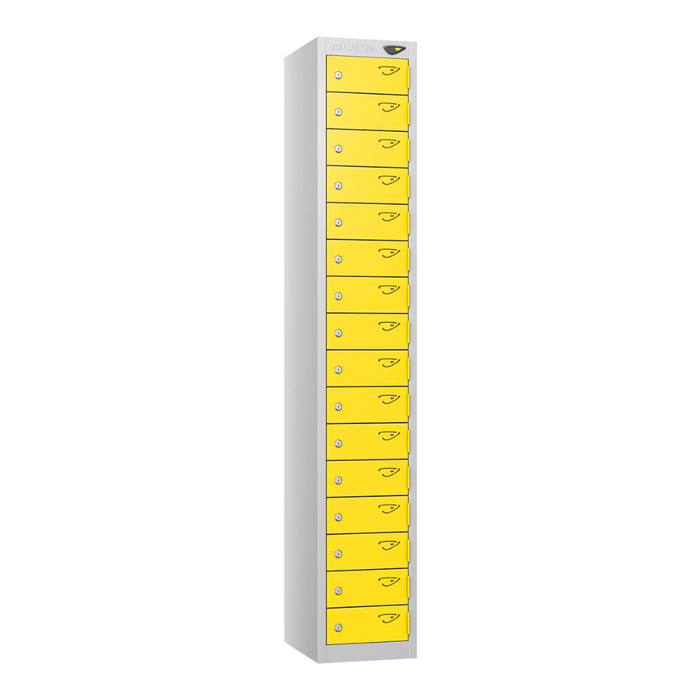 Compact 16-Door Steel Locker Pearl Silver Lemon Yellow