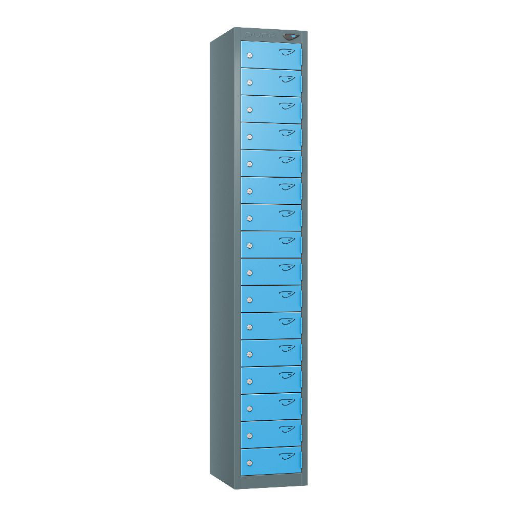 Compact 16-Door Steel Locker Slate Grey Cornflower Blue