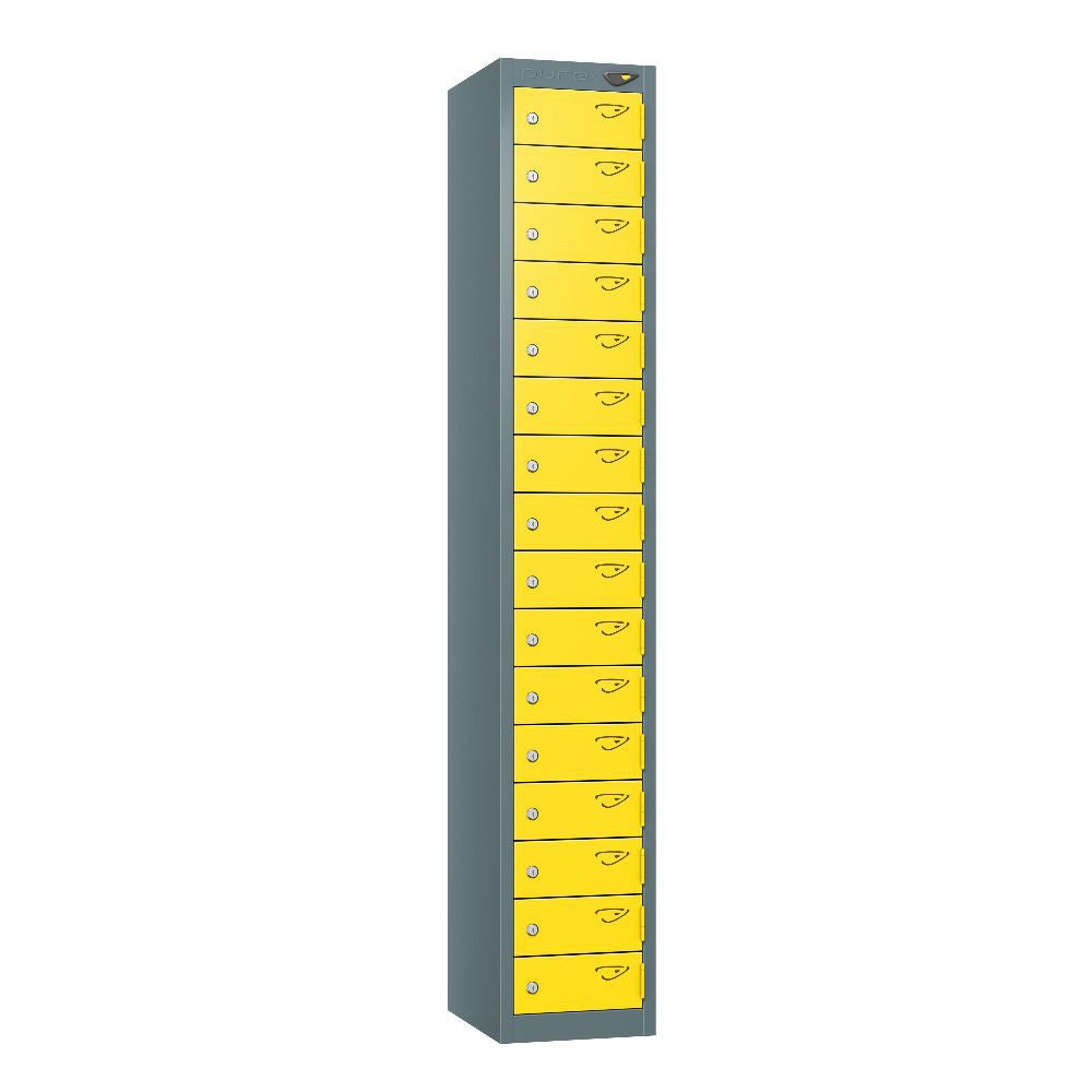Compact 16-Door Steel Locker Slate Grey Lemon Yellow