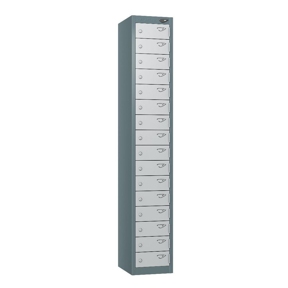 Compact 16-Door Steel Locker Slate Grey Pearl Silver