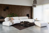 Daaz Modular Seating in Different Configurations in White with Black Round Coffee Table and Wooden Mini Side Table