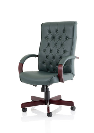 Chesterfield Executive Chair Green Leather With Arms Image 4