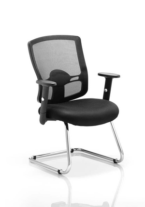 Portland Cantilever Chair Black Mesh With Arms