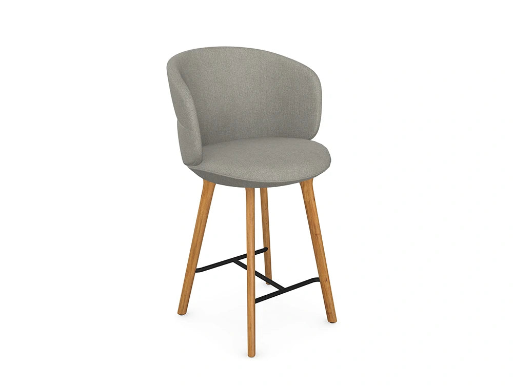 Ekori High Stool with Wooden Legs and Steel Footrest