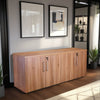 Elite Executive Wooden 4 Door Credenza with Shelves in Modern Office Setting