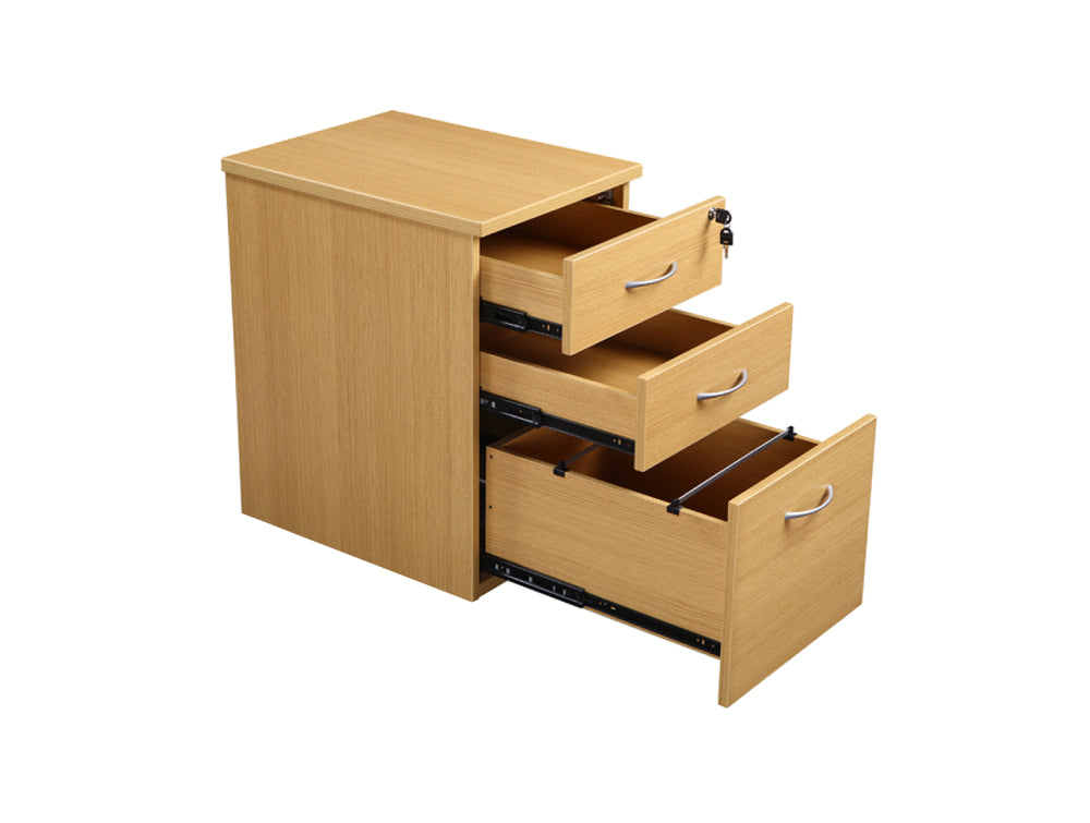 Elite Full Height Mobile 3 Drawer Pedestal – Light Oak