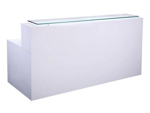 Elite High Gloss Right Angled Reception Unit With Glass Top And Return In White