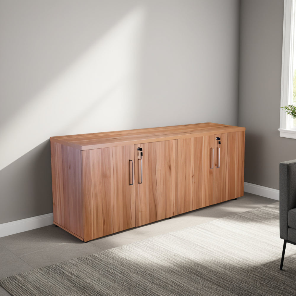 Elite Wooden 4 Door Credenza Unit with Indoor Plant in Office Setting