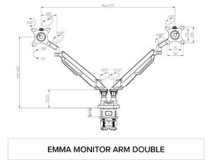 Emma Gas Spring Dual Monitor Arms Dimensions