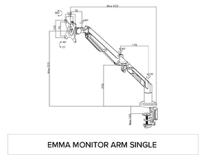 Emma Gas Spring Single Monitor Arm Dimensions