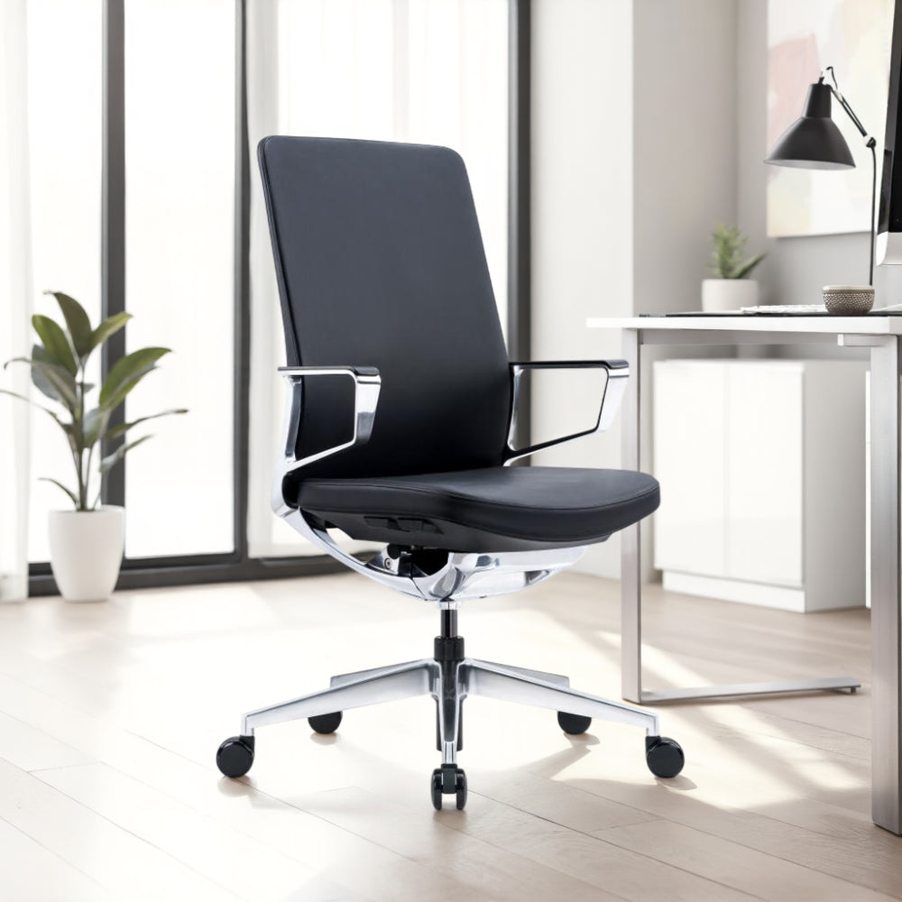 Executive Conference Chair with Polished Aluminium Frame in Modern Office Setting 2