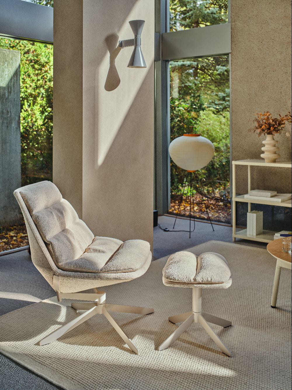 Fat Frank Lounge Chair with Footrest and Floor Lamp in Living Room Setting