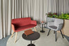 Floris Upholstered Pot in 2 Different Finishes with Red and Grey Upholstered Armchair and 2 Seater with Black Coffee Table