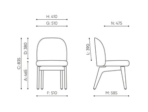 Flos Armless Chair with Wooden Legs Dimensions