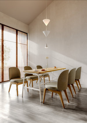 Flos Armless Chair with Wooden Legs with Rectangular Table in Meeting Room Setting