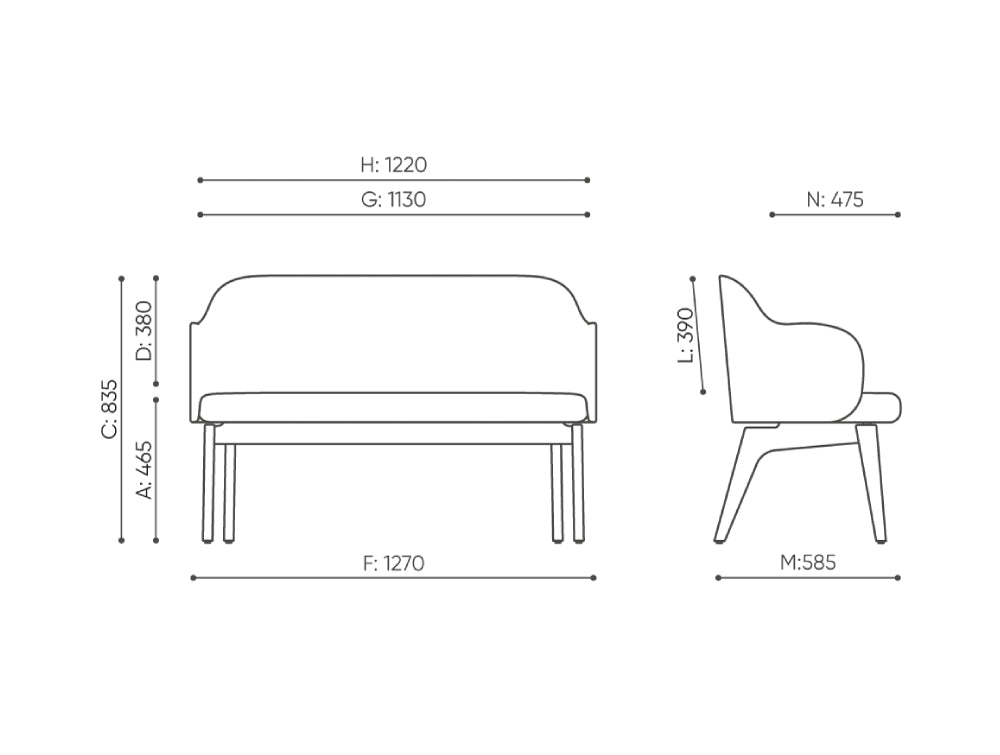 Flos Low Bench with Wooden Legs Dimensions