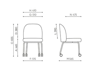 Flos Mobile Armless Chair with 4 Castors Dimensions