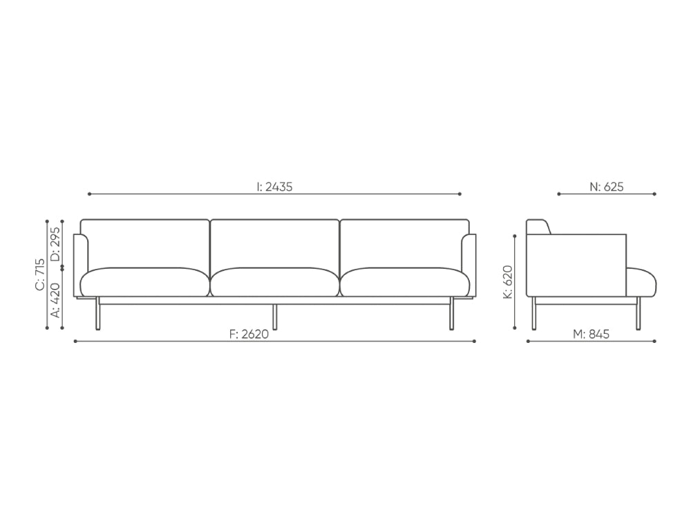 Fora Upholstered 3 Seater Modular Sofa Dimensions
