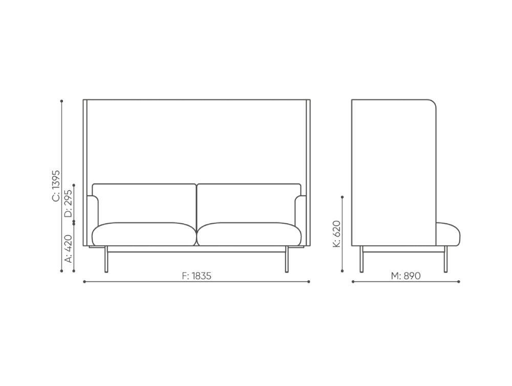 Fora Upholstered Acoustic Sofa Dimensions