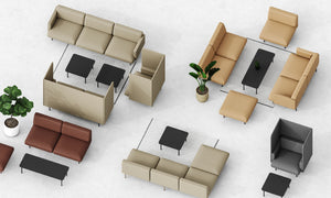 Fora Upholstered Modular Sofa with Coffee Table and Indoor Plant
