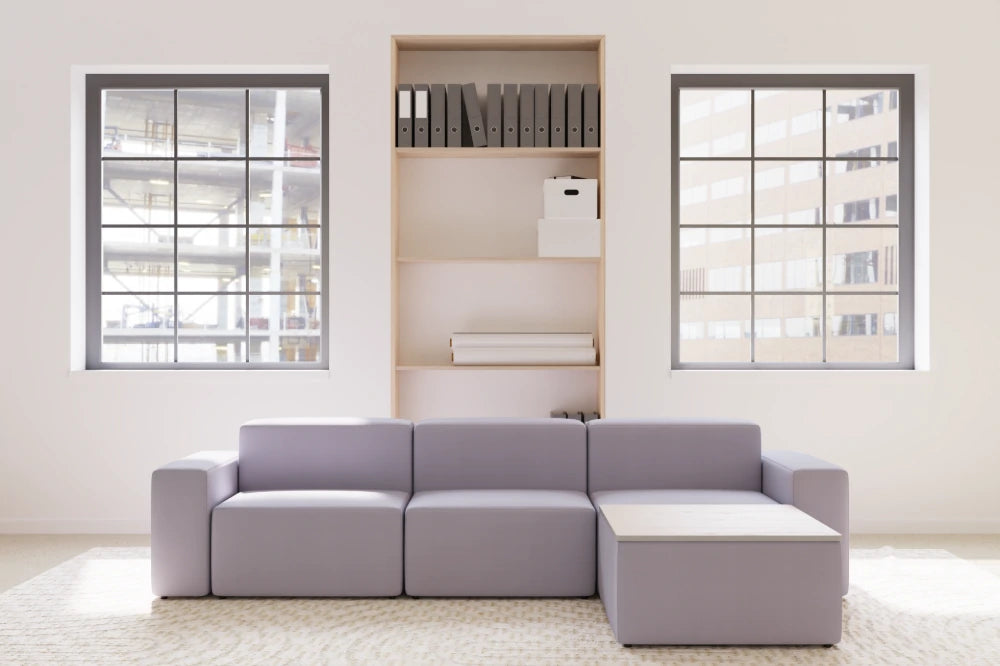 Frank Modular Upholstered Seating in Lavender Finish with Table