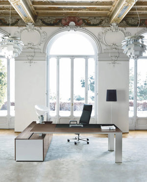 Frezza Ono Desk With Metal Structure And Black Standing Lamp In Living Room Setting