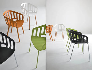 Gaber Basket Stackable Canteen Chair In Black Orange White And Green Finishes