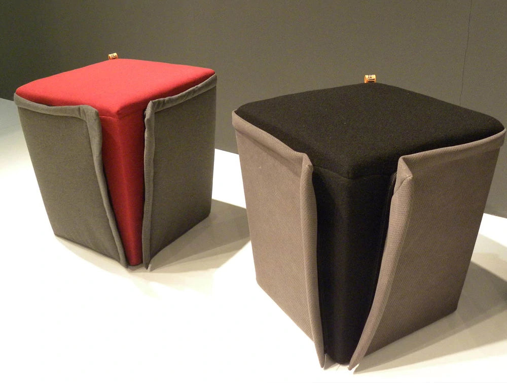 Gaber Finferlo Pouffe With Grey Finish And Red Top