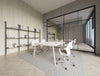 Gesture Meeting Room Chair in 5 Star Base on Castors with Iris Modular Shelving Unit and Key Meeting Room Table in Modern Office Setting