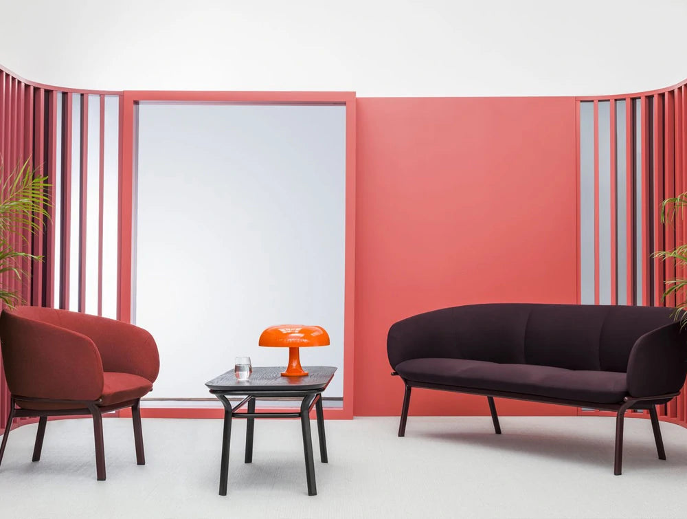 Grace Armchair on 4 Legged Base with Red Finish and Black Table