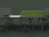 Green Mood Moss Acoustic Desk Screens With Gold Structure In Dark Office Setting