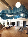 Ezoboard Hanging Sheet Ceiling Panel In Blue Finish With Black Table And White Chair In Breakout Setting